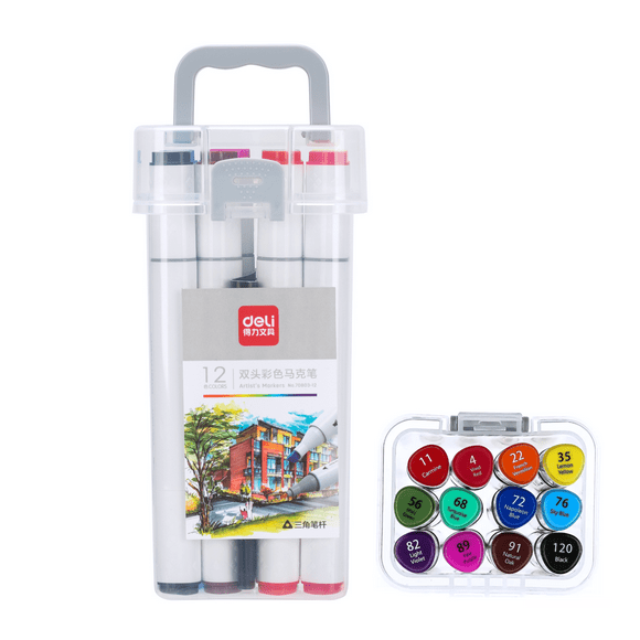 Plumones Doble Punta Alcohol Marcadores Deli 12pza