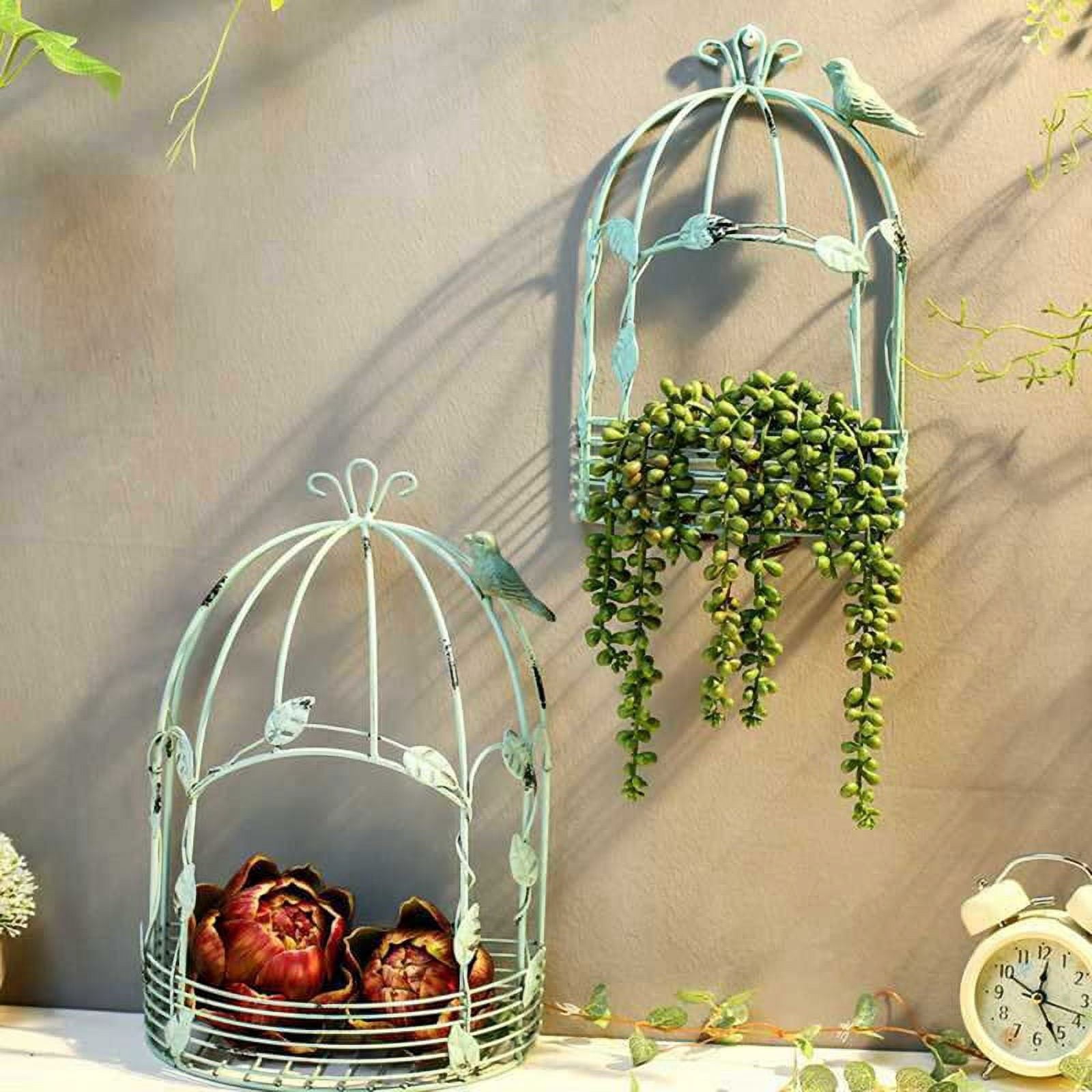 Vintage Country Wall Hanging Wire Iron Half Bird Cage Flower Pot Garden Decoration Retro Birdcage Storage Rack Pot A
