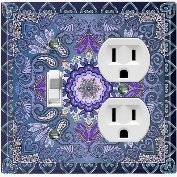 Metal Light Switch Plate Cover Elegant Purple Mandala Flower Tile Pattern TIL061