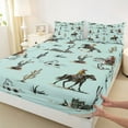 thumbnail image 3 of Castle Fairy Southwestern Cowboy 4 Pieces Queen Sheet Sets for Kids Teens Adults,Botanical Cactus Ultra Soft Flat Sheet,Western Theme Queen Fitted Sheet,Ultra Soft Home Decor, 3 of 7