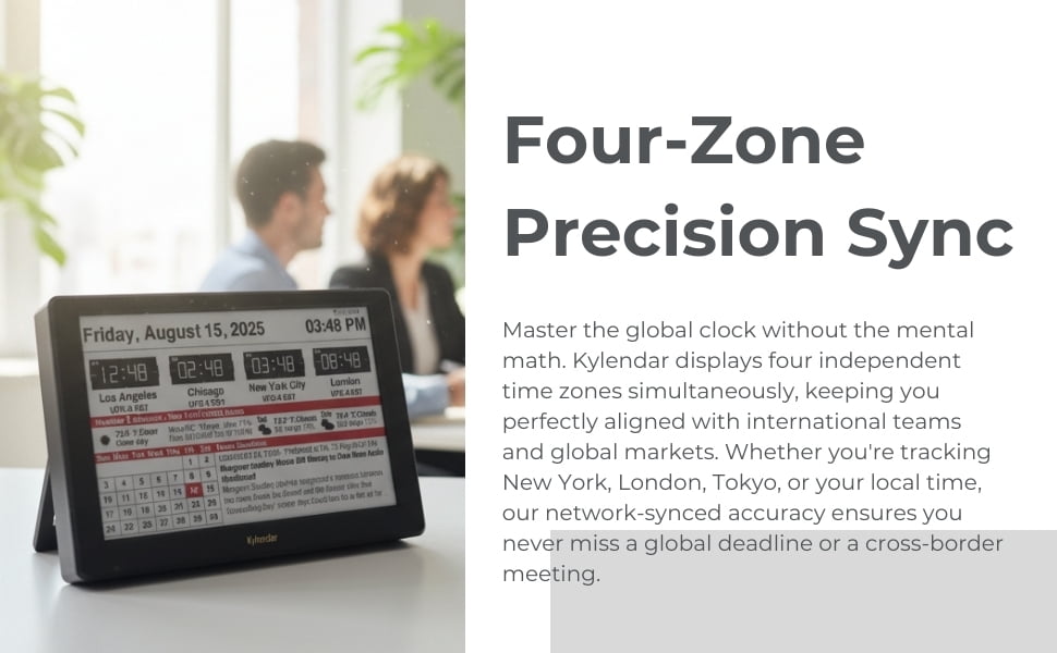 Kylendar 7" E-Ink Digital Desk Calendar with Weather and World Clock, Black