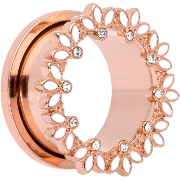 Body Candy 2Pc Plated Steel Rosy White Leaves 3/4" Double Flare Screw Fit Tunnel Plug Ear Plug Gauges Set