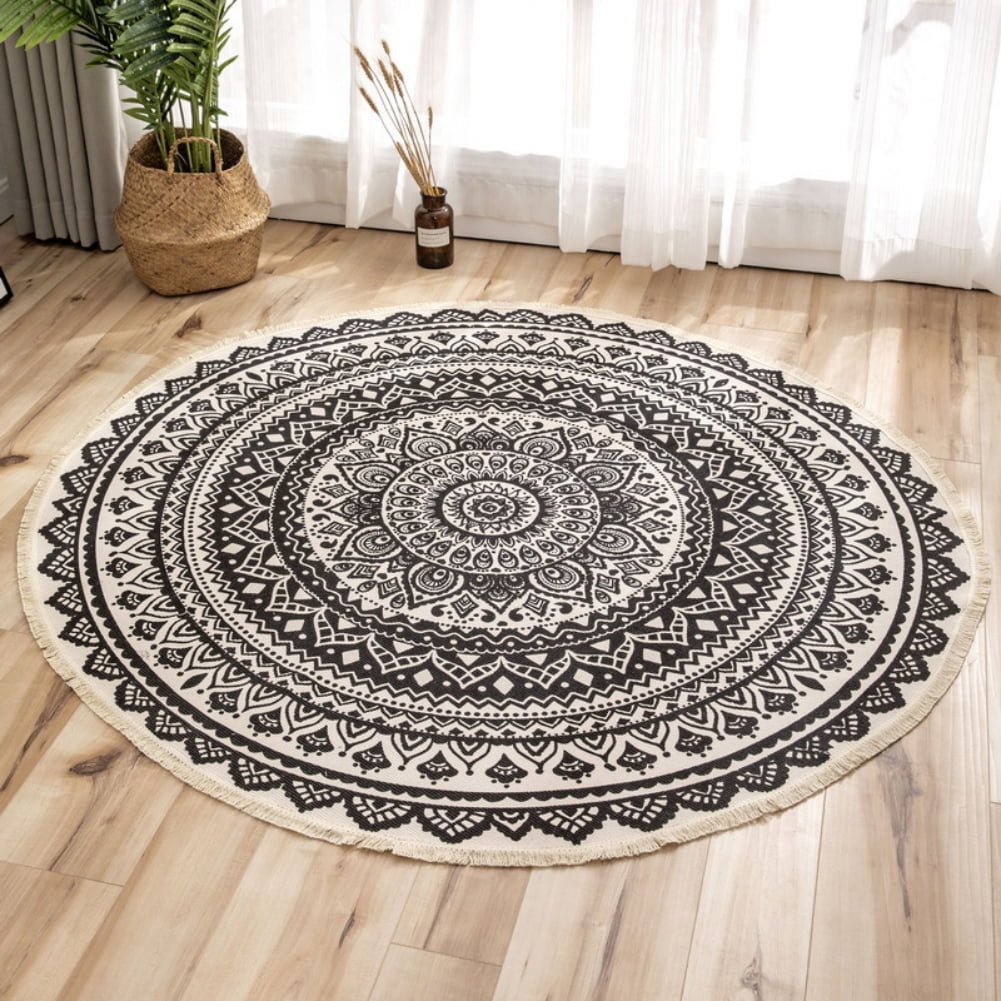 Room Carpet Non-slip Round Floor Yoga Mat Area Rug Mandala Meditation Flower 