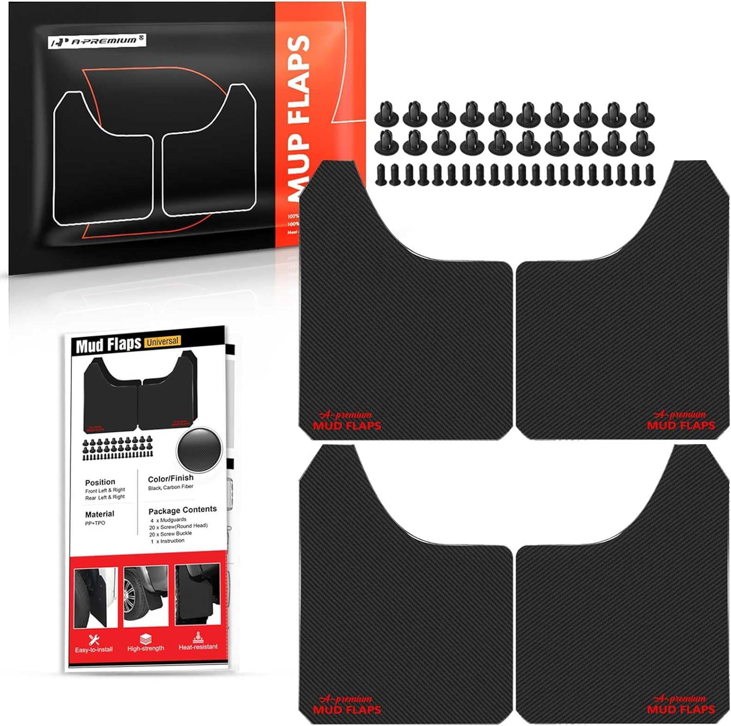A-Premium 4 Pcs Black Universal Splash Guards Mud Flaps Mudflaps Mudguard Fender Flares for Car Pickup Truck SUV with Hardware Front and Rear