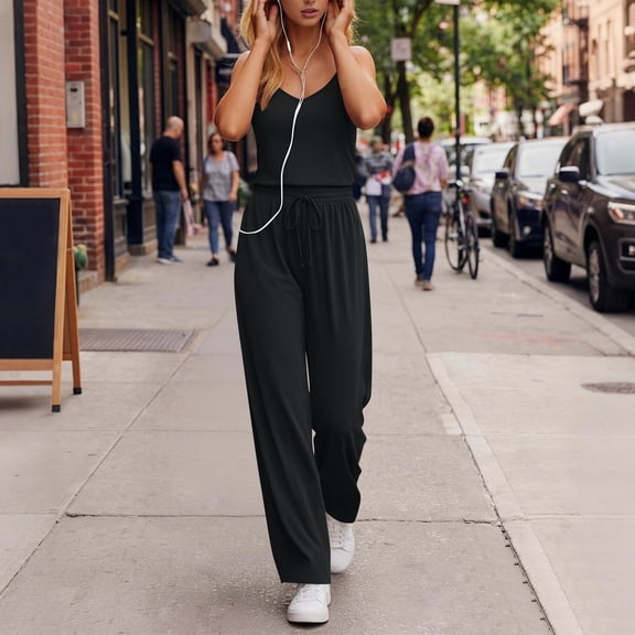 Xdegoge Rompers for Women Wide Leg Flowy Pants Jumpsuits High Waisted Drawstring with Side Pockets Lightweight Soft Casual Everyday Summer