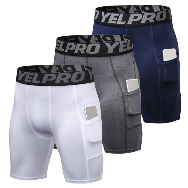Paquete de 3 pantalones cortos deportivos para hombre, ropa interior de entrenamiento activo con bolsillo YEL Pantalones cortos