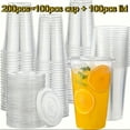 thumbnail image 1 of LOVEVER 200pcs (100pcs Cups +100pcs LIDS) Transparent Plastic Cups  Flat-Lids Disposable Drinking Cups  Iced Coffee And Milkshake Cups  Party And Wedding Drinking Cups, 1 of 6