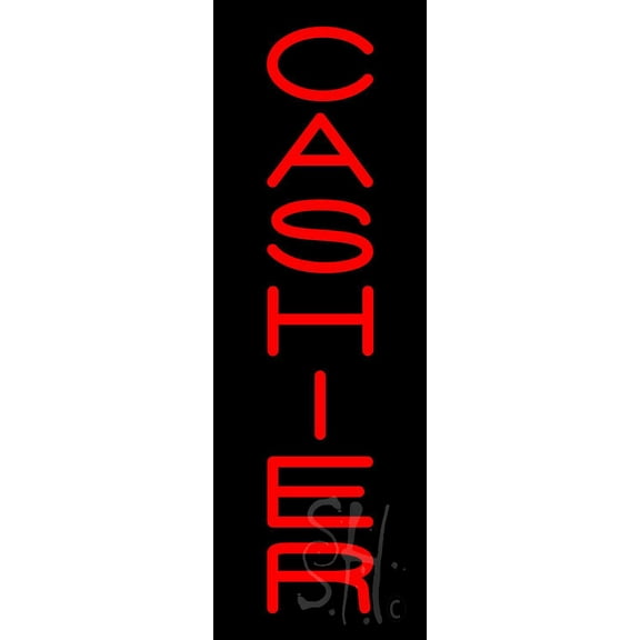 Vertical Cashier LED Neon Sign 24" Tall x 8" Wide, Clear Edge Cut Acrylic Backing, with Dimmer - Bright and Premium built indoor LED Neon Sign for Bar decor.