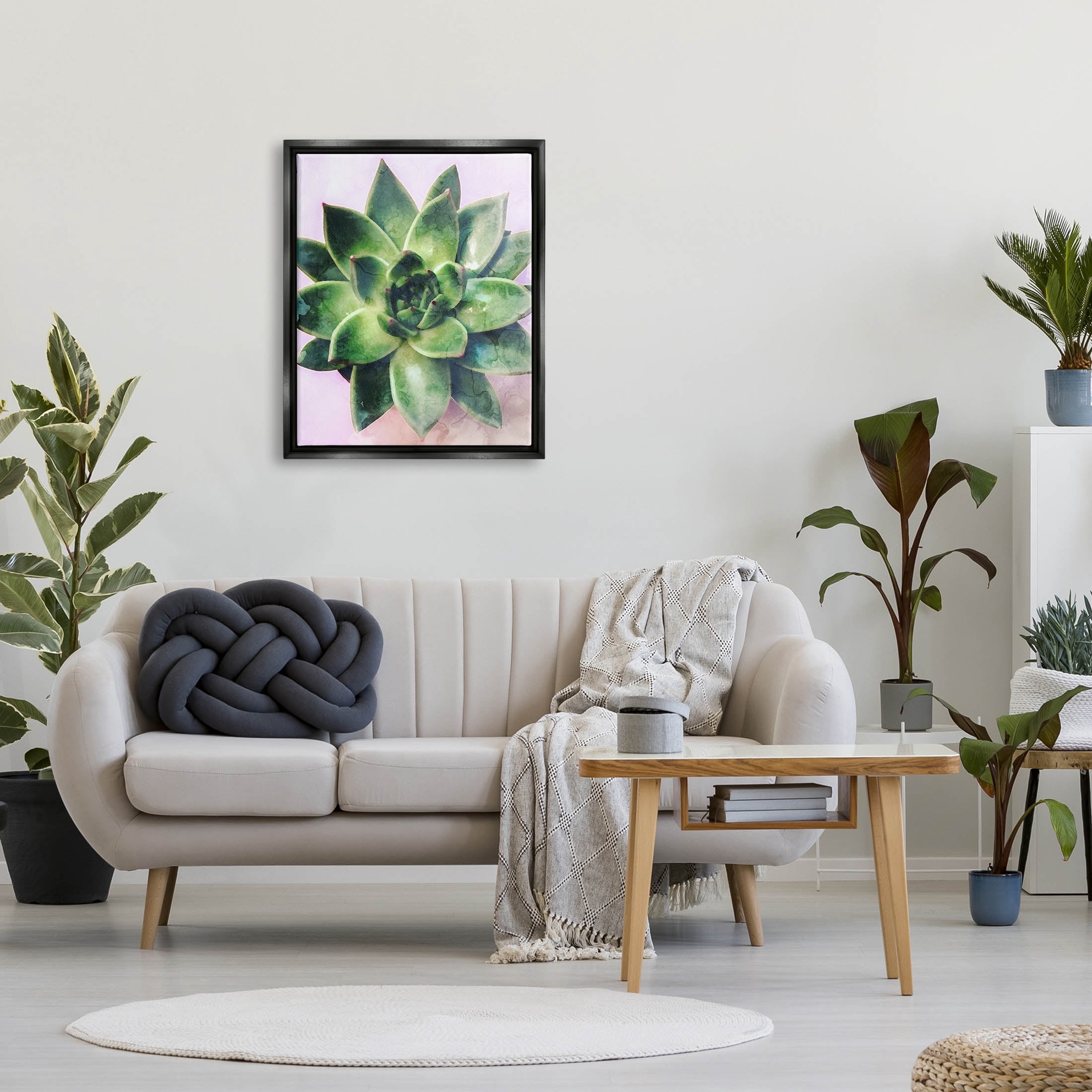 Round Succulent Plant Leaves Botanical & Floral Graphic Art Jet Black Framed Art Print Wall Art