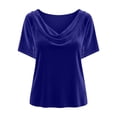 thumbnail image 5 of DDAPJ pyju Cowl Neck Tops for Women 2026 Velvet T-shirt Short Sleeve Casual Summer Blouse Tees Blue S, 5 of 5