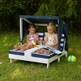 KidKraft Wooden Outdoor Double Chaise Lounge with Cup Holders, White with Navy and White Stripes