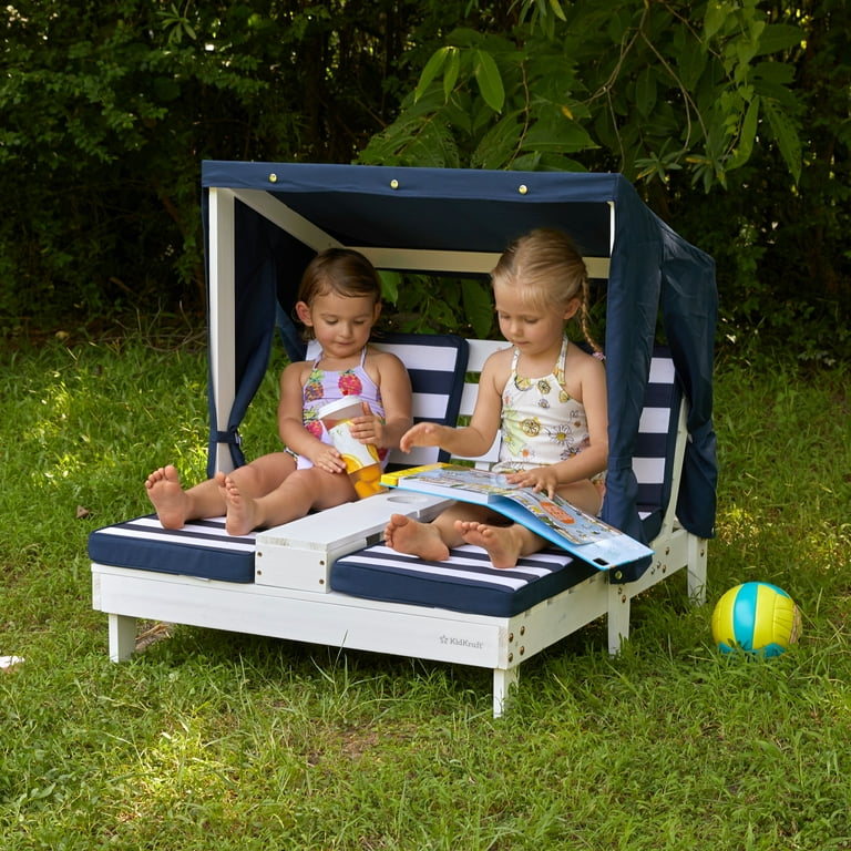 KidKraft Kids Patio Double Chaise Lounger with Cup Holders White Navy Stripes Walmart