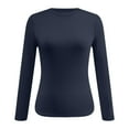 thumbnail image 4 of felwors Women's Long Sleeve Crew Neck Shirts Fall Basic Casual Ruched Side Slim Fit T Shirts Tee Tops Navy, M, 4 of 4