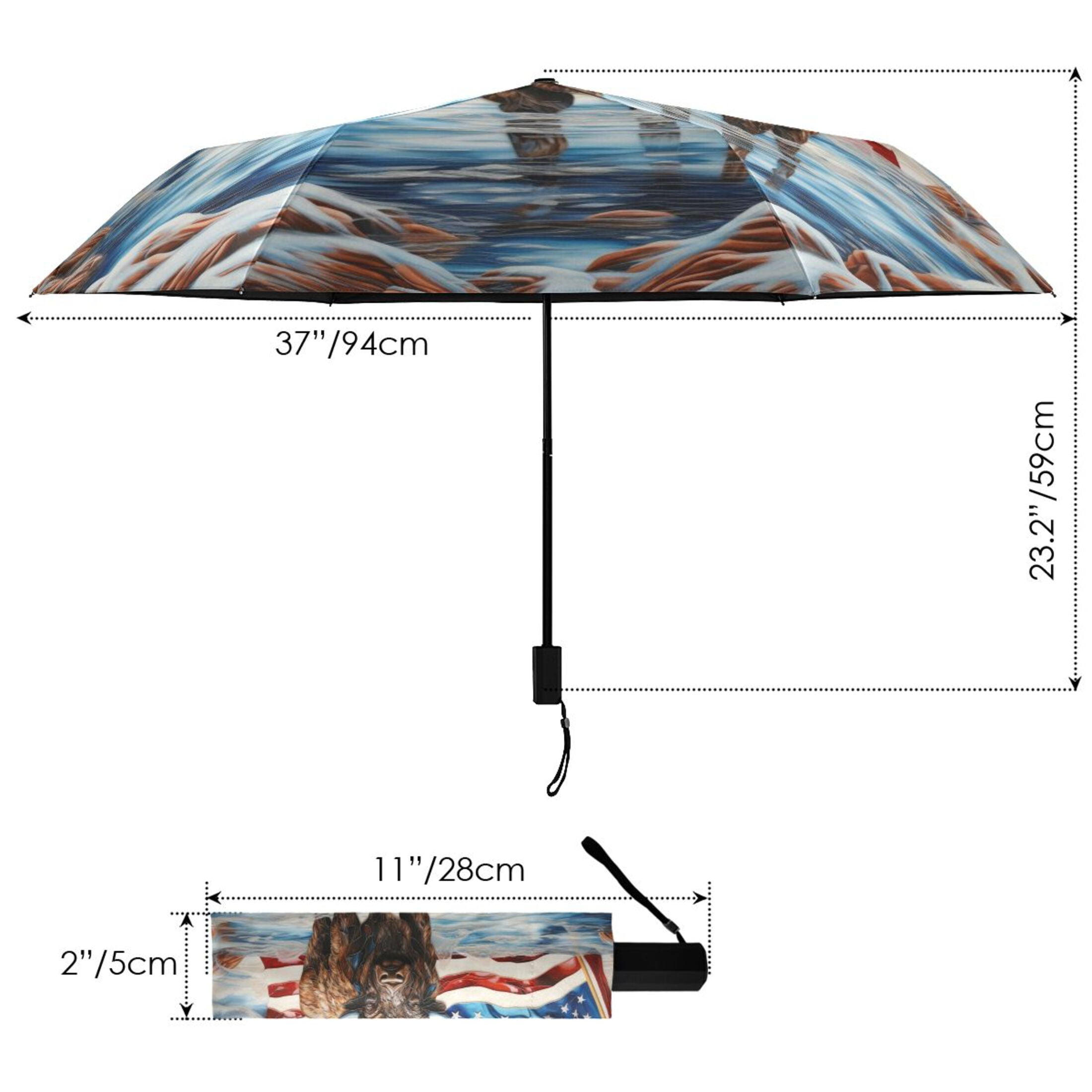 American Flag and Cattle Compact Sun Umbrella Windproof Travel Umbrellas for Rain Strong Portable UV Protection