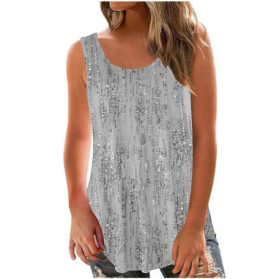 Ecqkame Tank Tops for Women 2024 Fashion Solid Color Round-Neck Loose Casual Sleeveless Pullover Tops for Women Gray XL