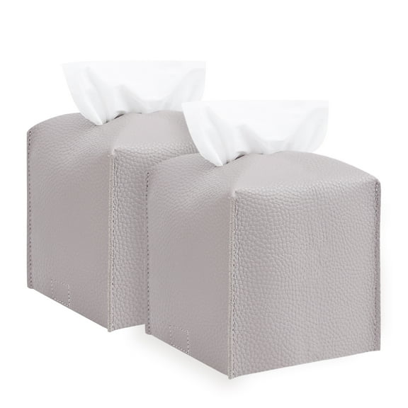 MUKA 2 Pack 5-Inch Square PU Leather Tissue Box Holder Tissue Box Organizer Facial Tissue Dispenser for Home and Office-Grey