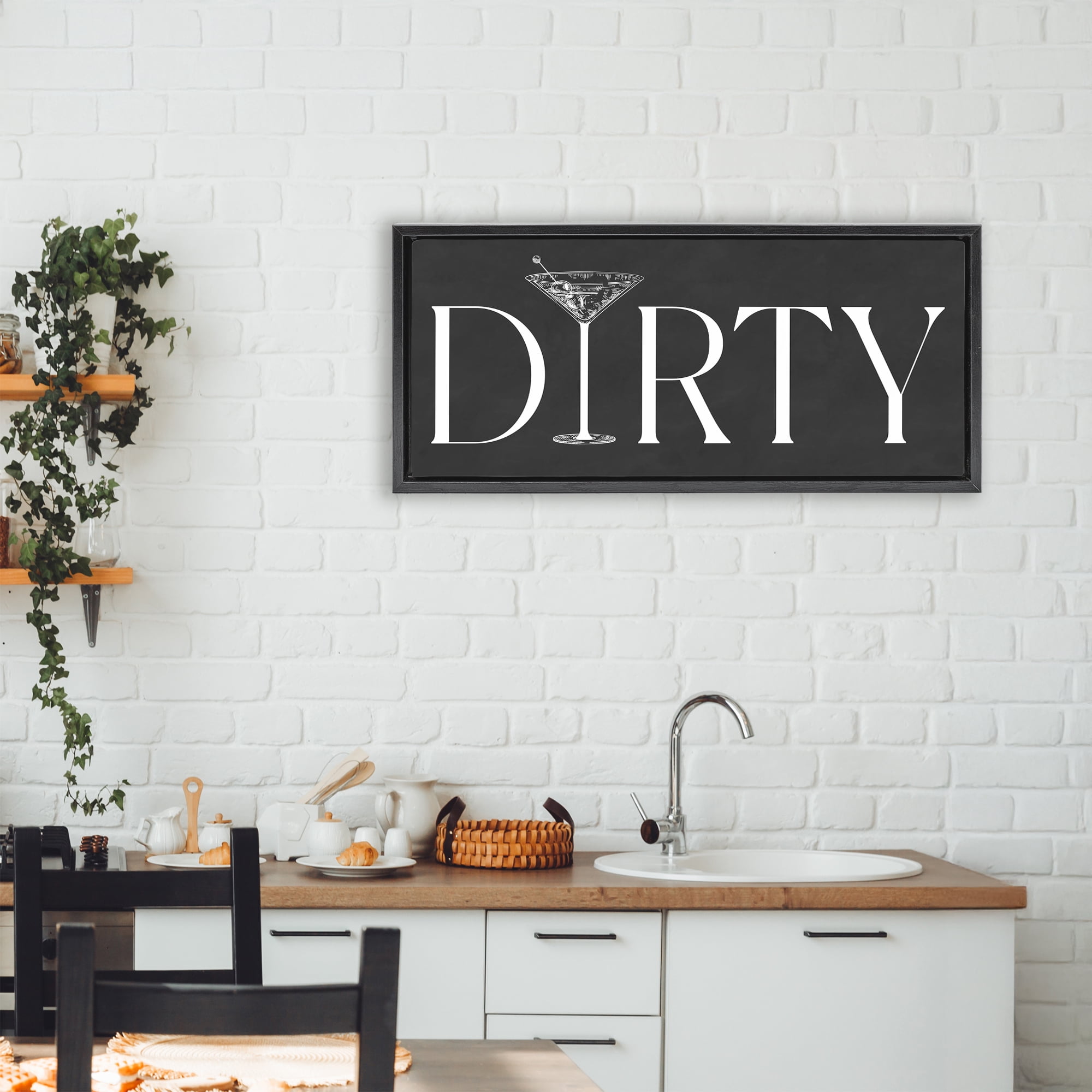 Stupell Industries Dirty Martini with Chalkboard Lettering Black Framed Floater Canvas Wall Art, design by Lettered and Lined