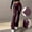Wine, variant on QUNYINEY Casual Women's Leggings Faux Leather Brown Tummy Control Jegging with Pockets Flare Skinny Leggings