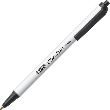 Black Crocodile Embossed Leather Pen - BIC Clic Stic Retractable Ball Pen, Medium Point (1.0 mm), Black, 12-Count