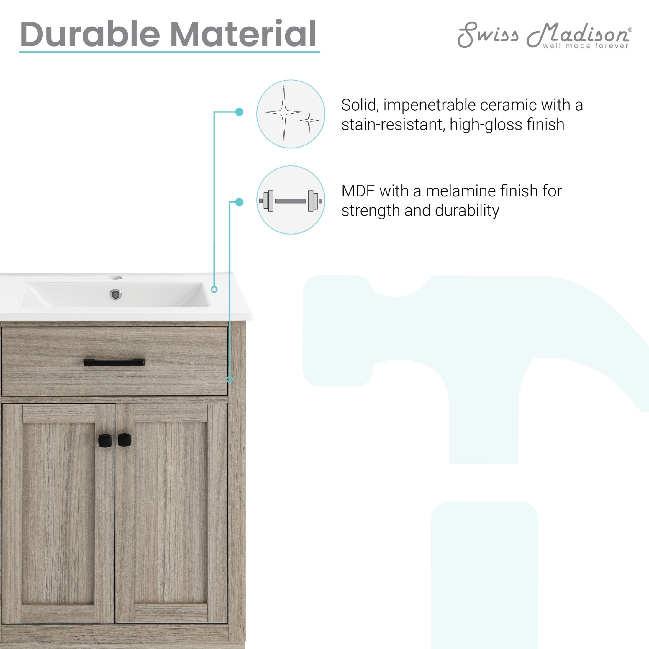 Burdon 24" Freestanding Bathroom Vanity in Weathered Oak with Sink Top