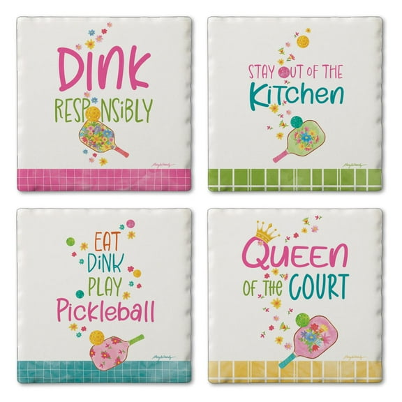 Thirstystone "Pickleball" 4-Pack Assorted Tumbled Tile Coasters