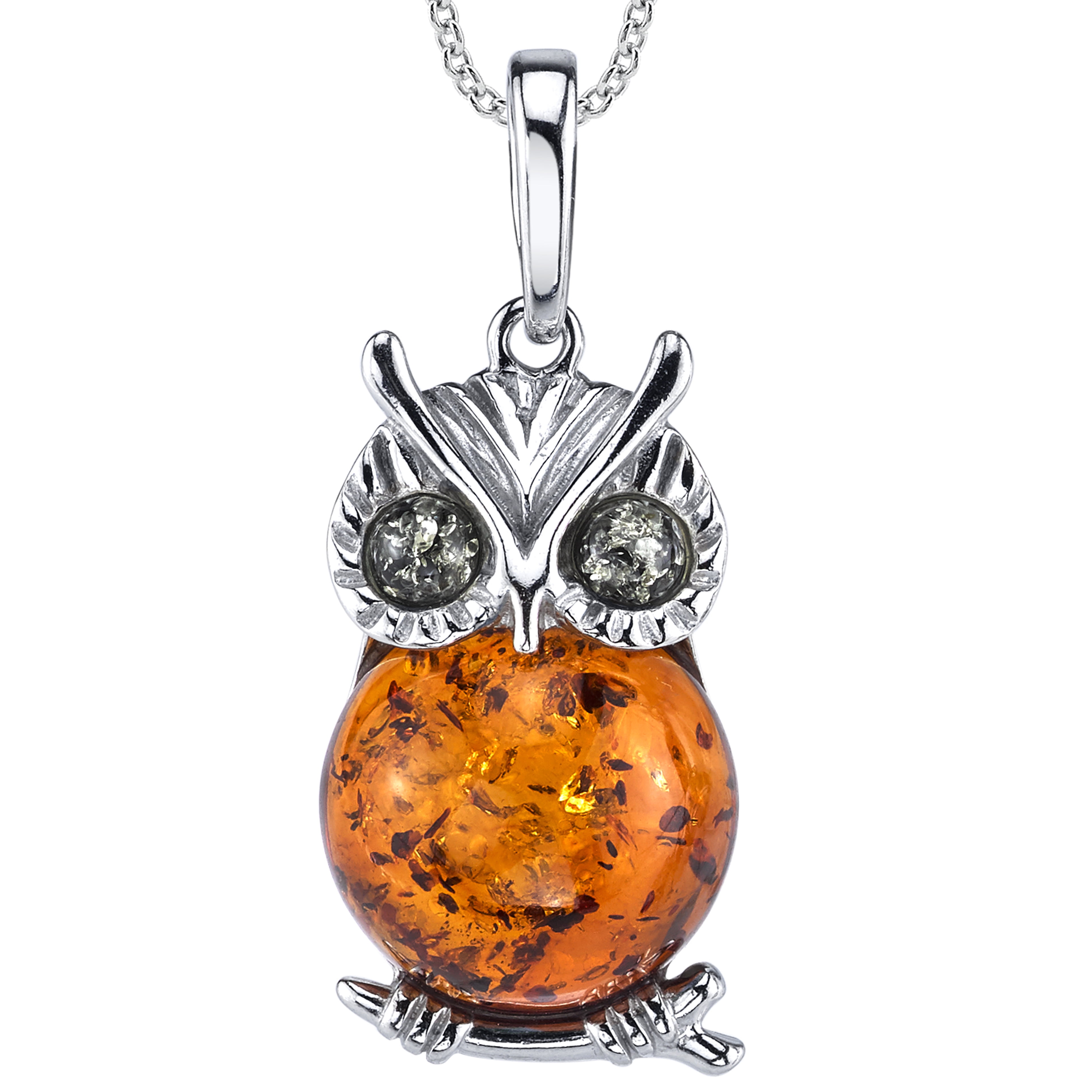 Honey Amber Sterling Silver Angel Pendant Rolo Chain 18