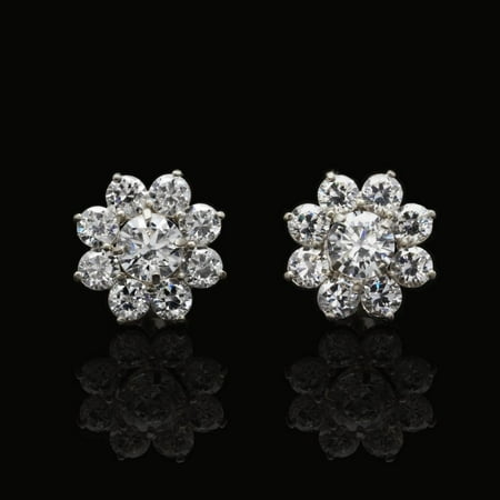 - 1.5Ct Created Round Diamonds 2 in 1 Flower Jacket Stud Earrings 14K White Gold