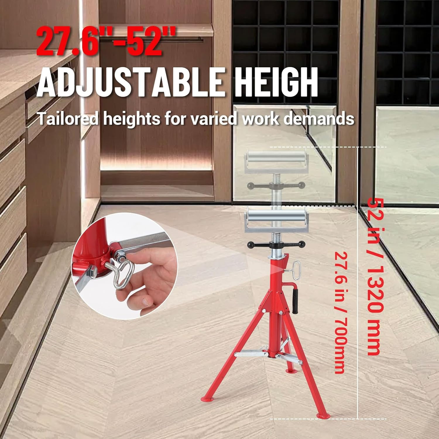 M optimized Heavy-Duty Pipe Stand Adjustable Folding Pipe Jack Stand, 2500 Lbs Load Capacity, for Welding, Automotive, Construction Projects