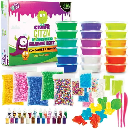DIY Slime Making Kit - Perfect Arts and Crafts for Girls & Boys - Best Slime Kit for Glow in The Dark Slime w Slime Supplies to Make Your own Clear Slime, 20 Plus Glitter Vials & Play Doh Containers