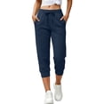thumbnail image 2 of Utoimkio Women's Capri Jogger Sweatpants Drawstring Elastic Waist Cuffed Cropped Trousers with Side Pockets for Casual Daily Walking, 2 of 9
