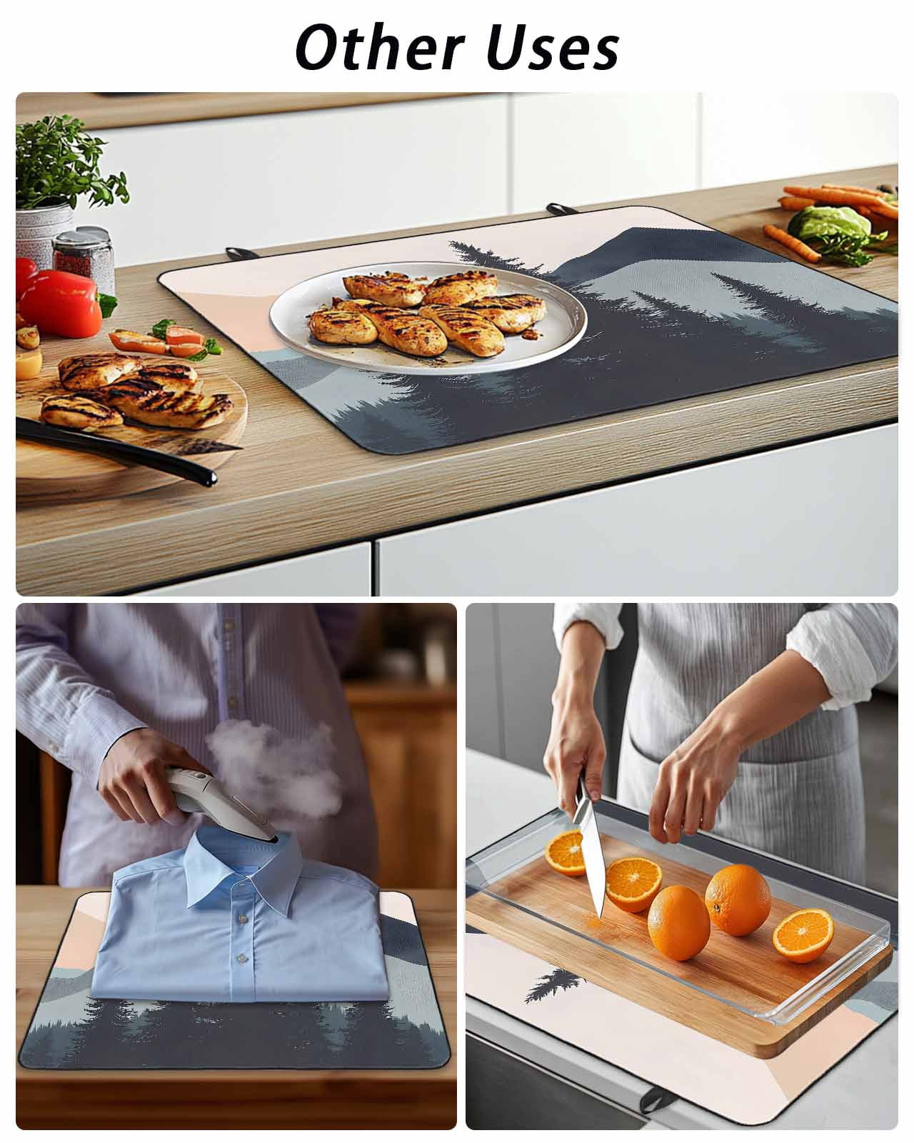 Stove Top Covers for Electric Stove 31x24 Inches, Mountain Forest Heat Insulation Fireproof Glass Cooktop Protector, Nature Tree Scenery Watercolor Pink Blue Countertop Stovetop Cover for Kitchen