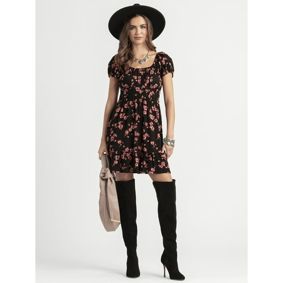 Jessica Simpson Women's Leah Ruched Mini Dress with Puff Sleeves, Sizes XS-XL
