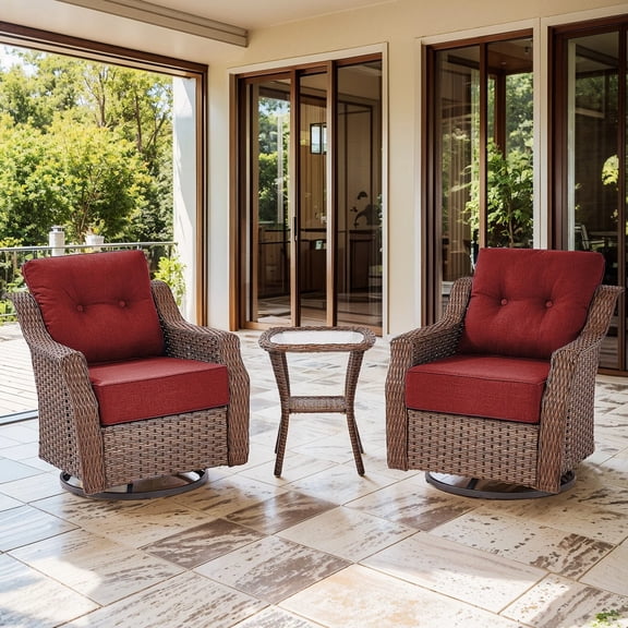 Bellefurn Outdoor Patio Swivel Rocker Patio Chairs with 6" Thick Cushion and Table,Rattan Patio Swivel Glider Chairs Outdoor Furniture Set Conversation Set for Porch,Deck,Yard
