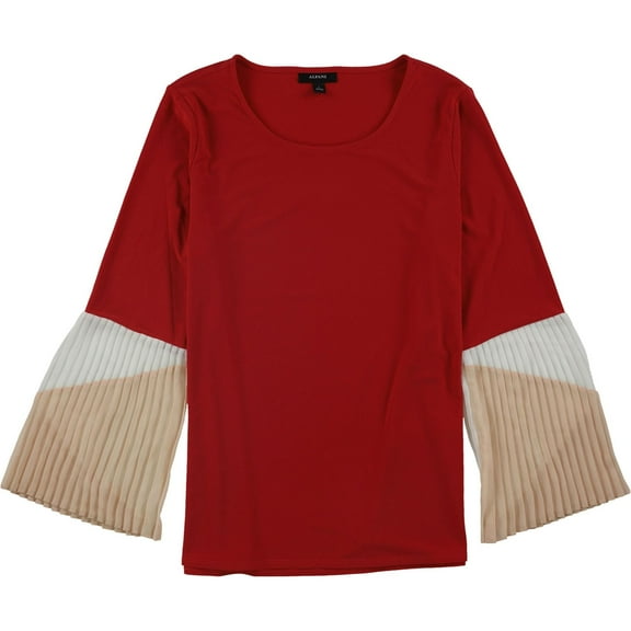 Alfani Womens Pleated Sleeve Pullover Blouse, Red, X-Large