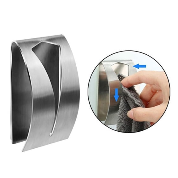 Stainless Steel Self Towel Hook Wall Mount for Bathroom and Kitchen - Non-Drilling Hanger Rack 2PCS, 5cmx7.8cmx2.3cm, Silver
