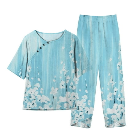

Edvintorg Pajamas 2 Piece Lounge Sets Clearance Women S Summer Printed Half Sleeve Round Neck Top + Casual Pants Suit Set Plus Size Sleepwear Loungewear