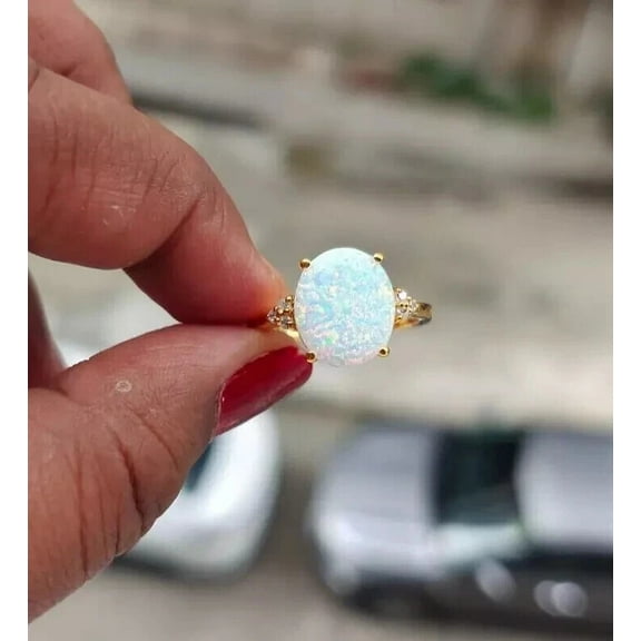 Christmass Gift Womens Engagement Ring 14K Yellow Gold Plated Silver Fire Opal 3Ct Oval Cut