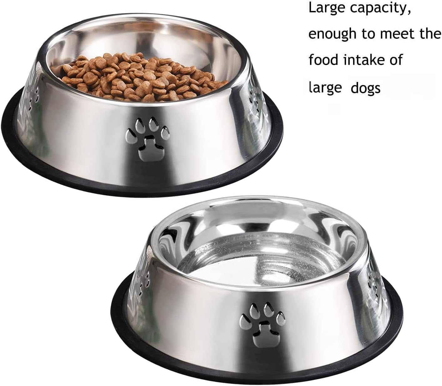 Kiibsot 2 Pack Stainless Steel Dog Bowls, Dog Feeding Dishes, Anti-Turn Over Pet Food Bowls with Rubber Base, Small Medium Large Pet Feeder for Food and Water