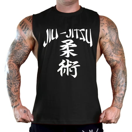 Men's Chinese Jiu Jitsu Sleeveless Black T-Shirt Gym Tank Top Small