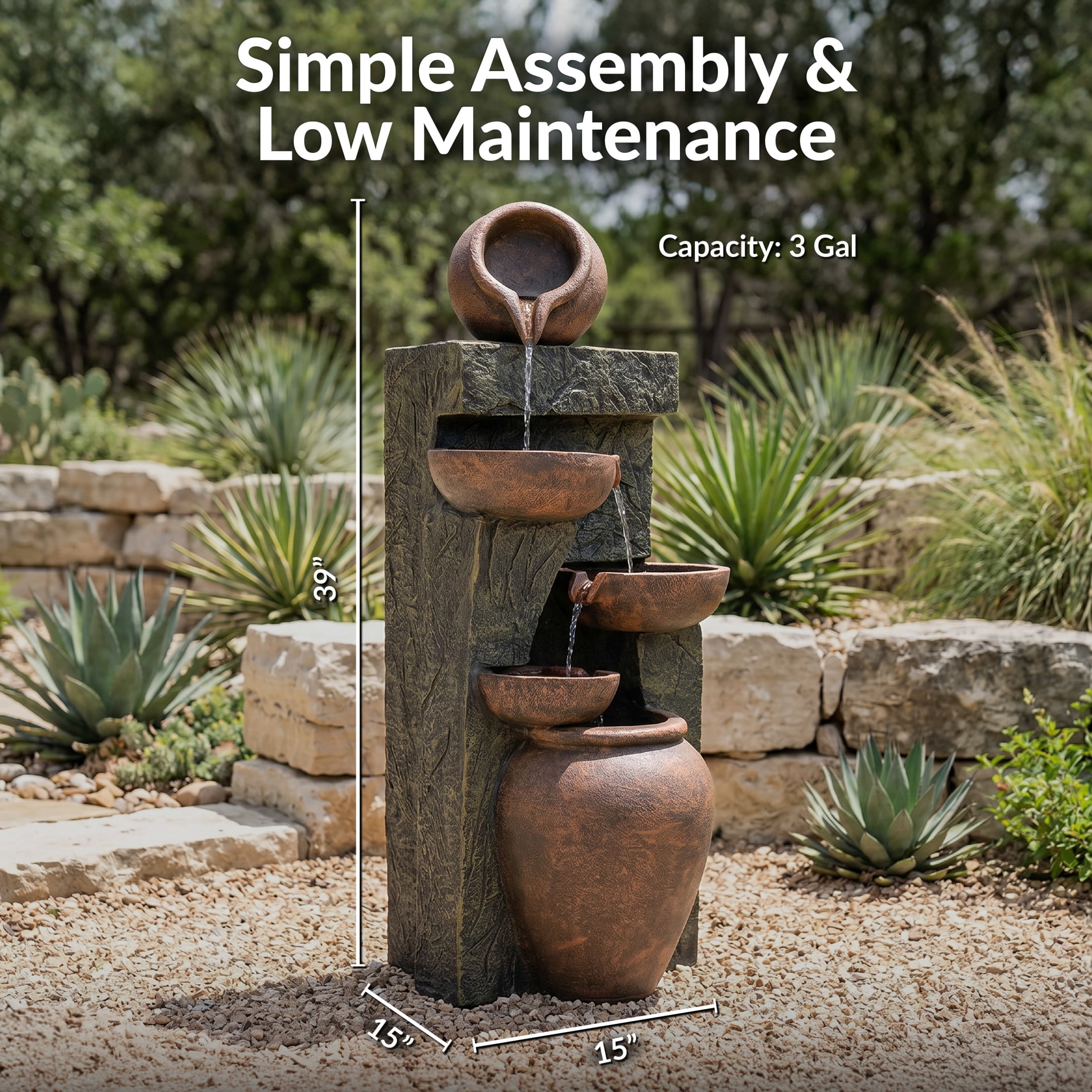 Sunnydaze Cascading Earthenware Pottery Stream Outdoor Water Fountain