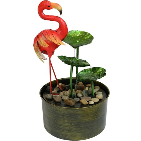 Sunnydaze 24 H Electric Metal Flamingo Whimsy Tiered Outdoor Water Fountain