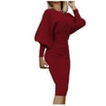 thumbnail image 4 of cfhntfmh Bodycon Dresses for Women Slim Crewneck Lantern Long Sleeve Midi Dress Fall Comfy Solid Color Pencil Dress, 4 of 6