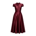 thumbnail image 4 of Short Sleeve Formal Dress Elegant Bodycon Ruched Cocktail Wedding Guest Dresses for Women Fall Wine L, 4 of 7