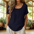 thumbnail image 2 of Thousandth Women's Cotton Blend Blouse Breathable Loose Fit Summer Tops Crew Neck Casual T-Shirt Embroidered Short Sleeve Blouses for Daily Wear, 2 of 8