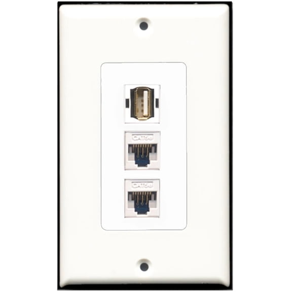 Ultra Spec Cables 1 Port USB A-A 2 Cat5e Ethernet Wall Plate w/Female/Female Jacks