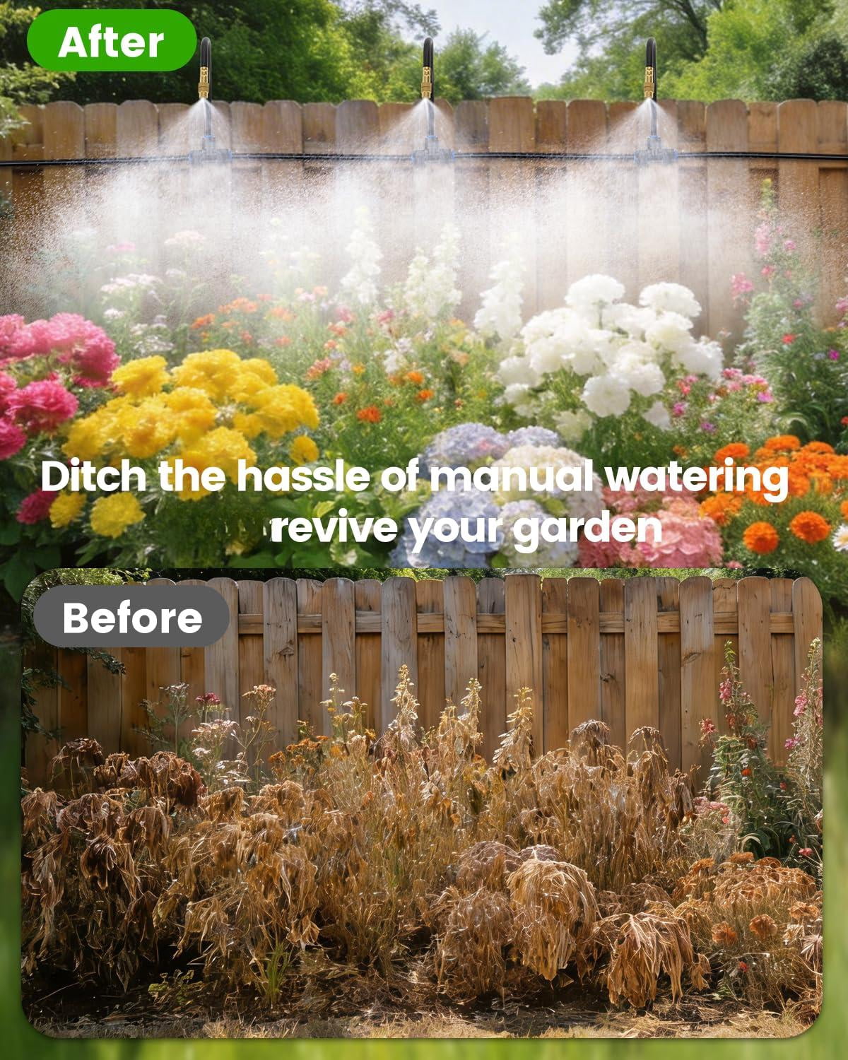 120ft Drip Irrigation System For Garden With 18 Nozzles -360° Adjustable Misting  Quick-connect Design Ideal Raised Beds Lawns Greenhouses & Outdoor