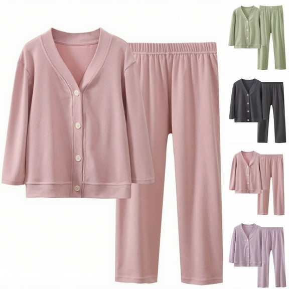 Miluxas Kids Cotton Clothes Set,Button Down Top and Pants Long Sleeve Soft Comfortable Cloth Sets Purple 14 Years