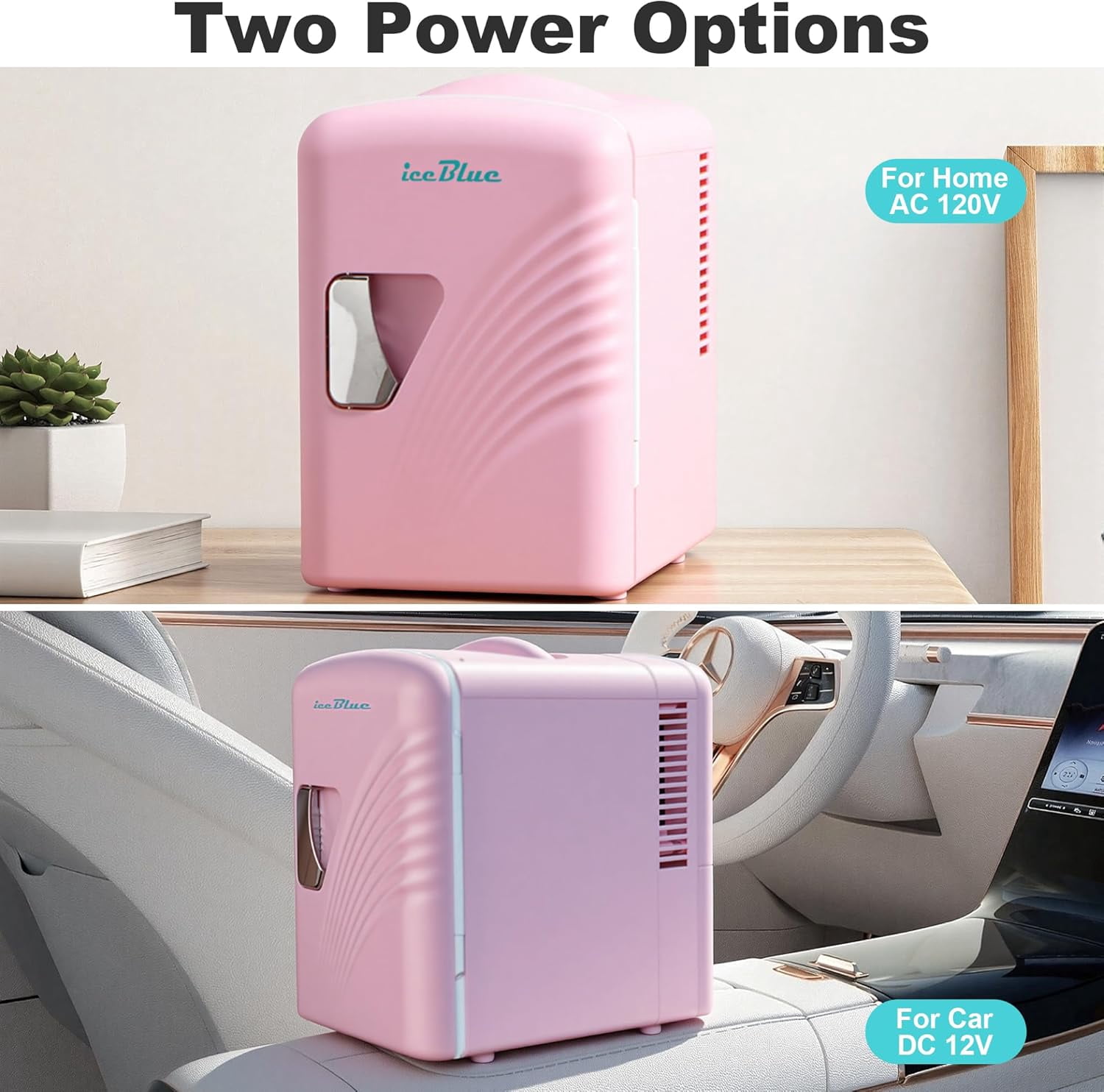 Fridge, Retro 4 Liter /6 Cans  Skincare Fridge, AC Plug & 12V Car Charger  Makeup Fridge, Compact & Portable 4A Cooling Tiny Fridge for Bedroom, Car, Office, Dorm, Gift - Pink