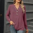 thumbnail image 2 of Drses Womens Long Sleeve Striped Shirts V Neck Button Up Sweater Casual Loose Basic Tops Trendy Fall Clothes, 2 of 8