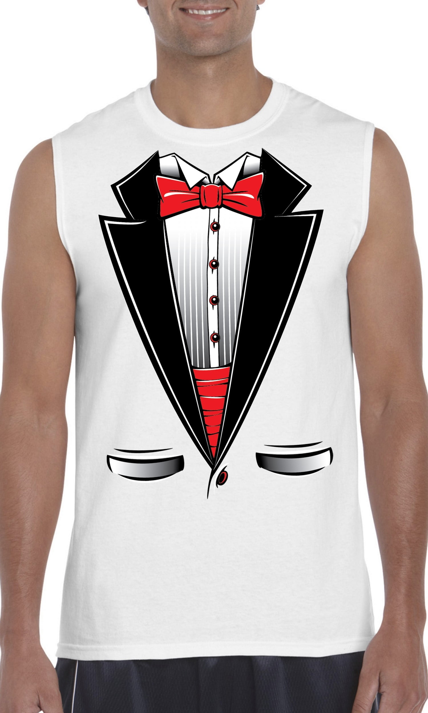sleeveless tuxedo t shirt